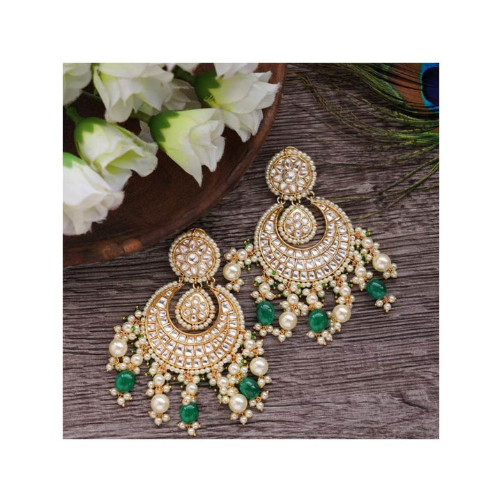 Auraa Trends 22Kt Gold Plated Kundan Classic Green Earring Set