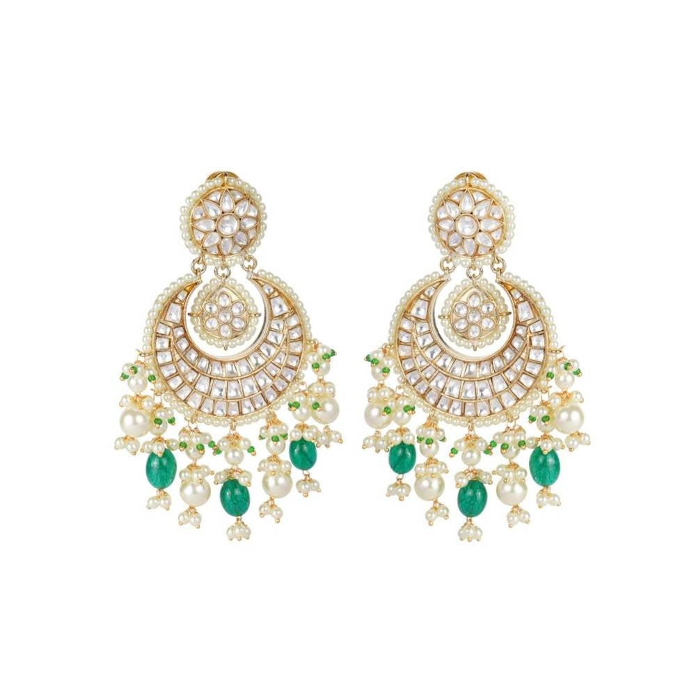 Auraa Trends 22Kt Gold Plated Kundan Classic Green Earring Set