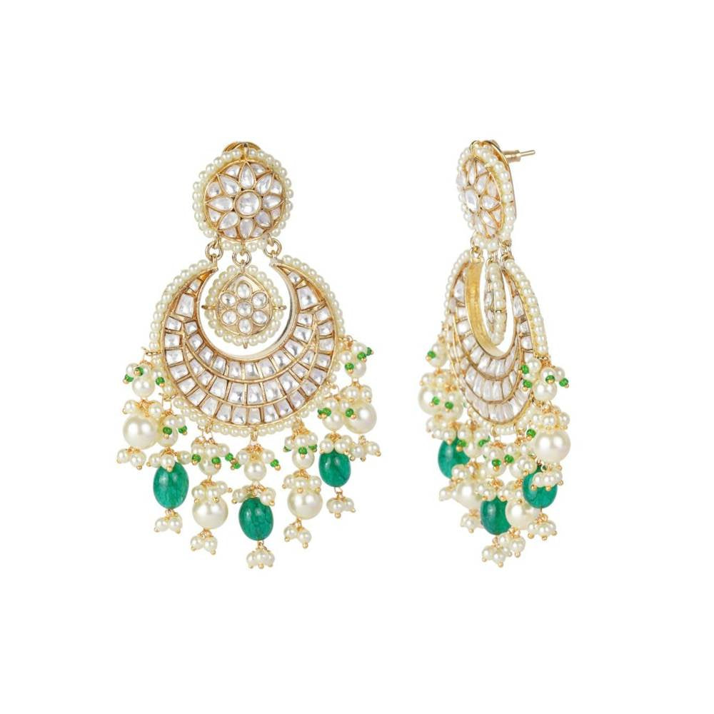 Auraa Trends 22Kt Gold Plated Kundan Classic Green Earring Set