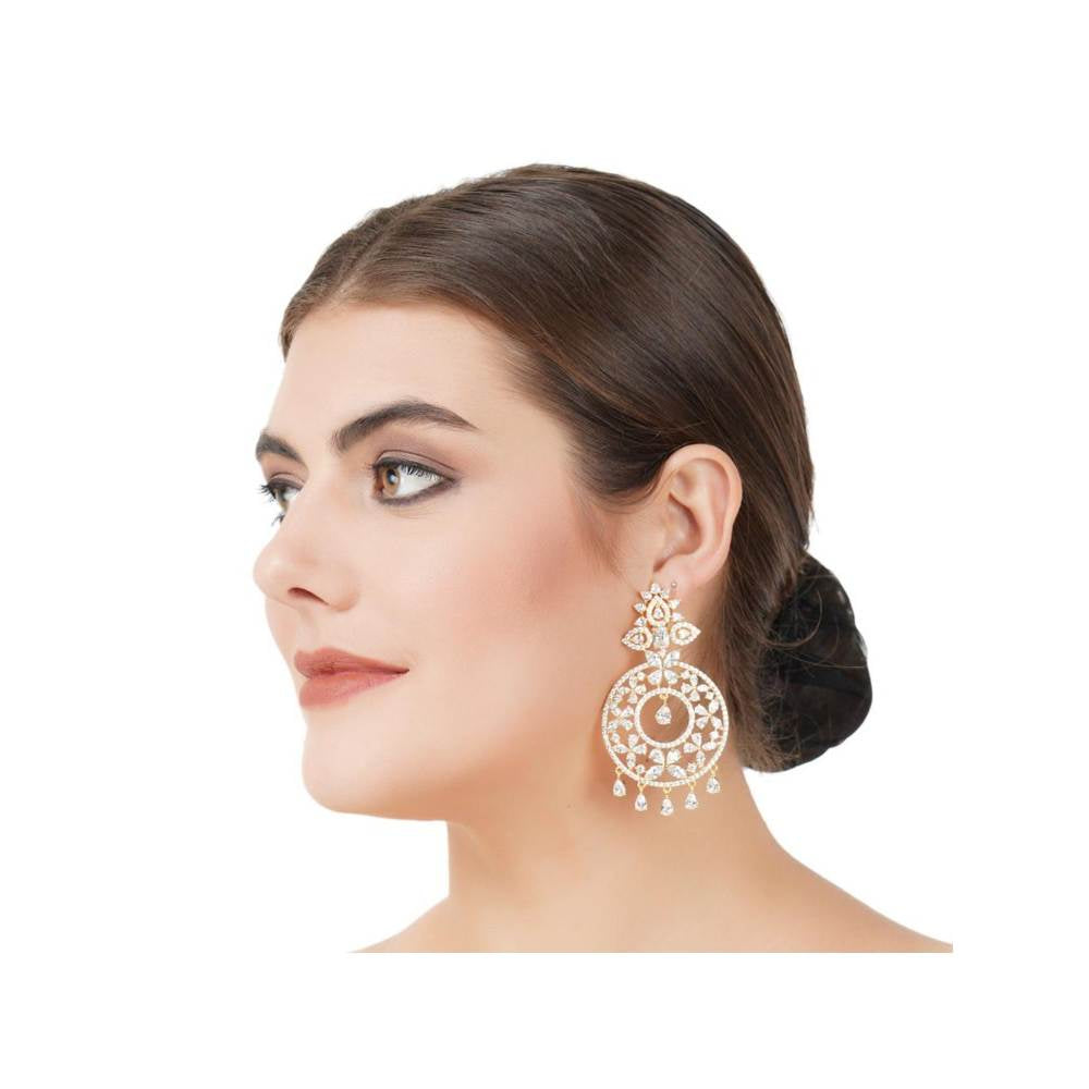 Auraa Trends Rhodium Plated American Diamond Silver Zircon Earring Set