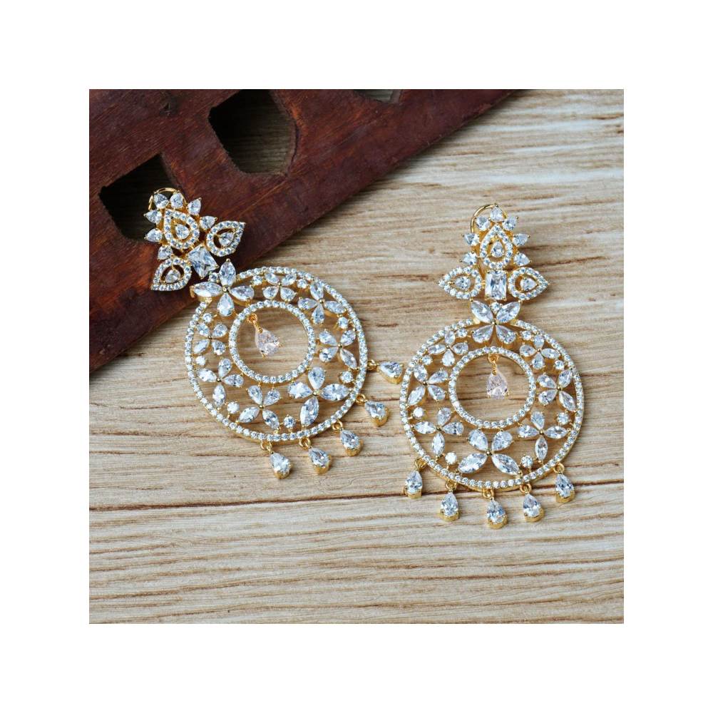 Auraa Trends Rhodium Plated American Diamond Silver Zircon Earring Set