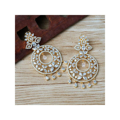 Auraa Trends Rhodium Plated American Diamond Silver Zircon Earring Set