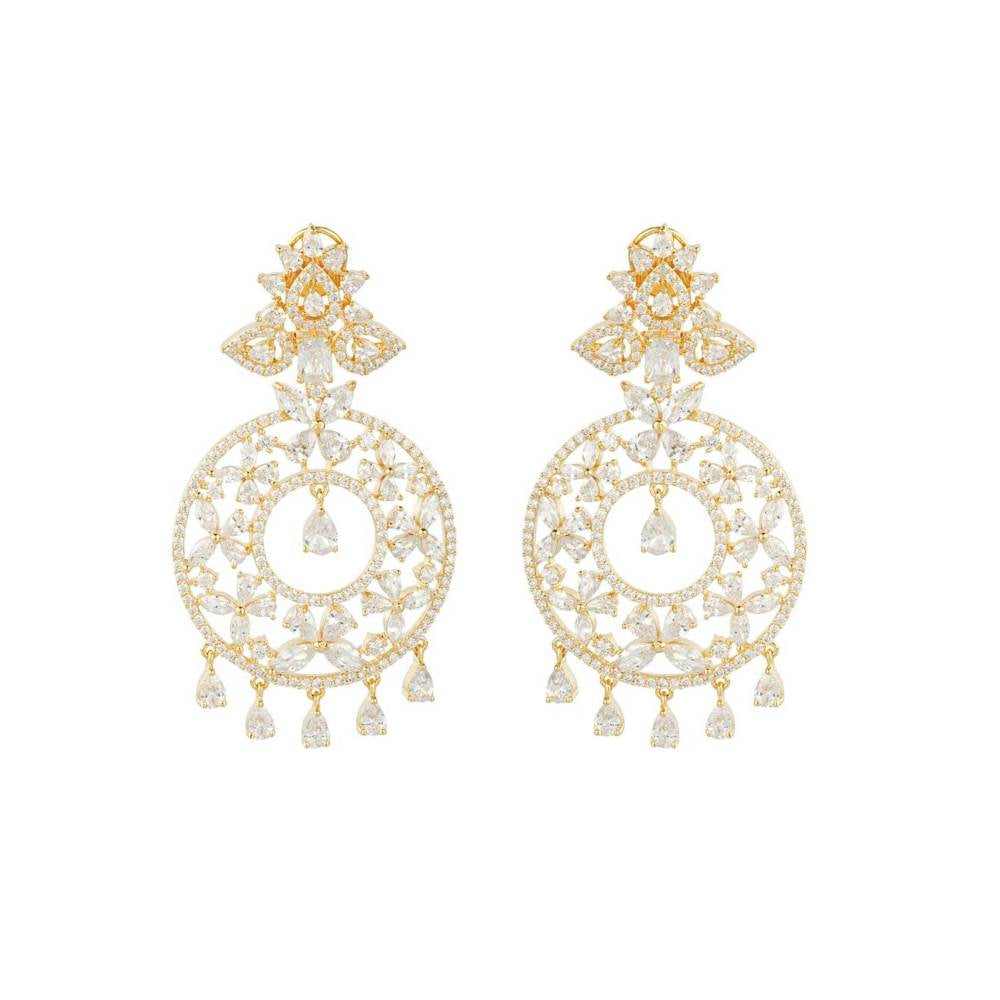 Auraa Trends Rhodium Plated American Diamond Silver Zircon Earring Set