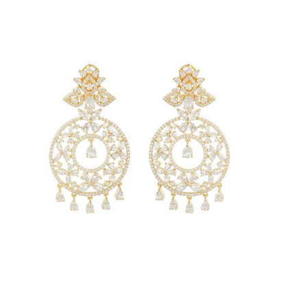 Auraa Trends Rhodium Plated American Diamond Silver Zircon Earring Set