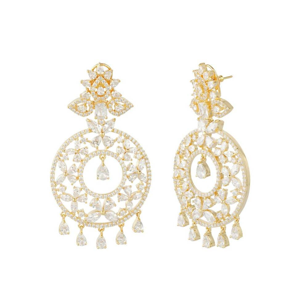 Auraa Trends Rhodium Plated American Diamond Silver Zircon Earring Set