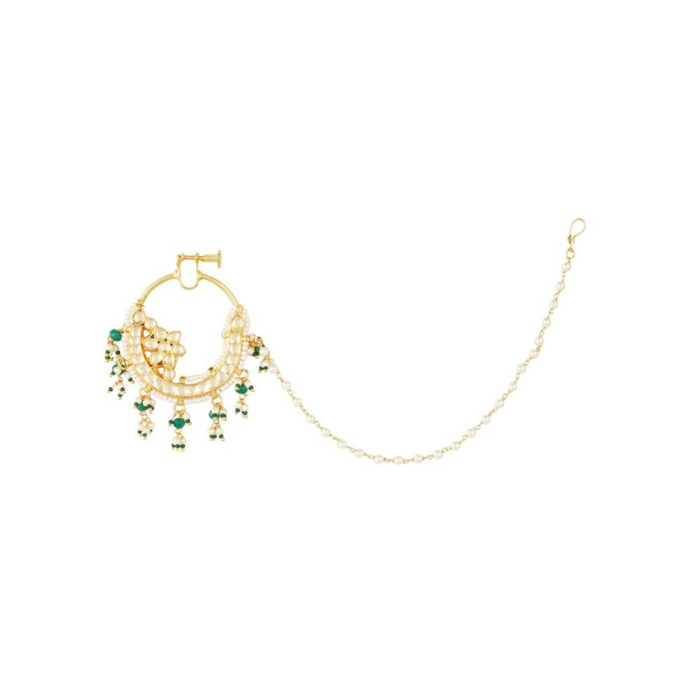 Auraa Trends 22Kt Gold Plated Kundan Classic Green Nath