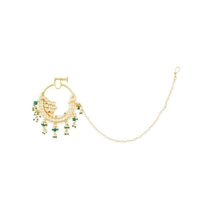 Auraa Trends 22Kt Gold Plated Kundan Classic Green Nath