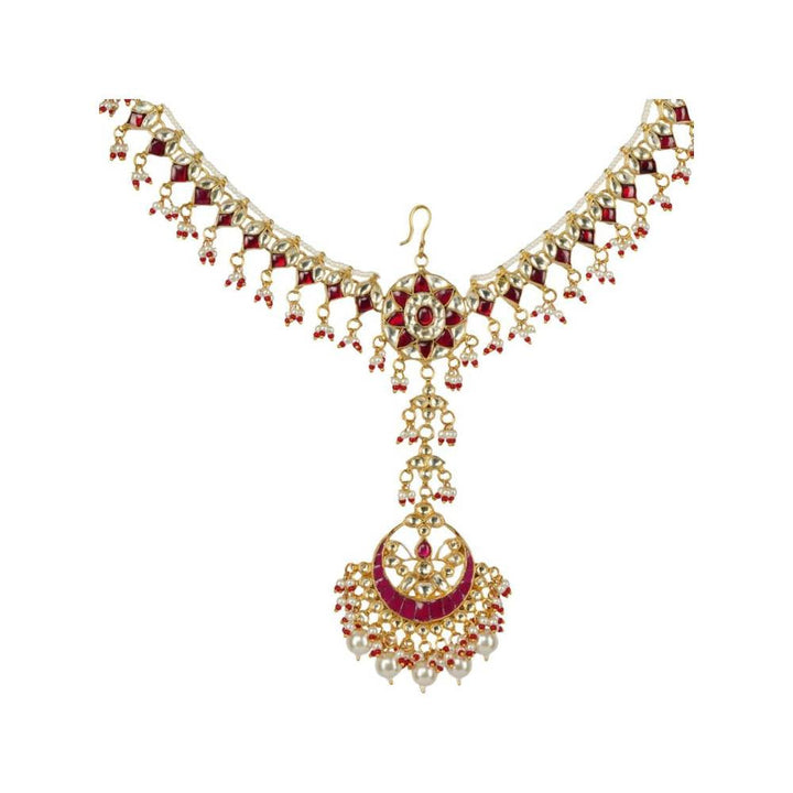 Auraa Trends 22Kt Gold Plated Kundan Traditional Pink Matha Patti