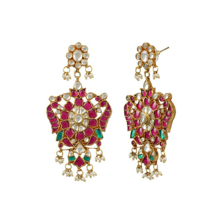 Auraa Trends 22Kt Gold Plated Kundan Traditional Pink and Green Necklace Set