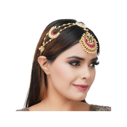 Auraa Trends 22Kt Gold Plated Kundan Traditional Red and Green Mathapati for Women