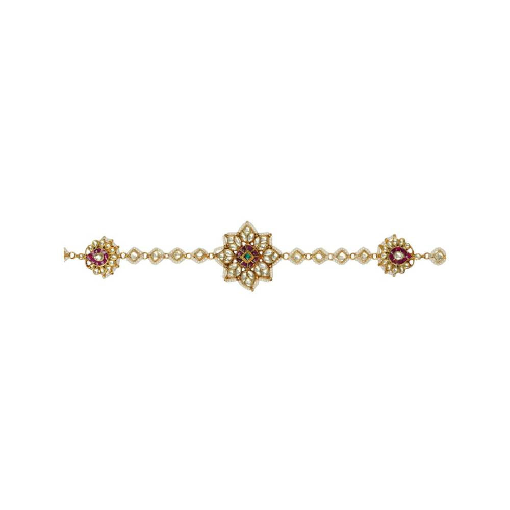 Auraa Trends 22Kt Gold Plated Kundan Traditional Red and Green Head Band for Women