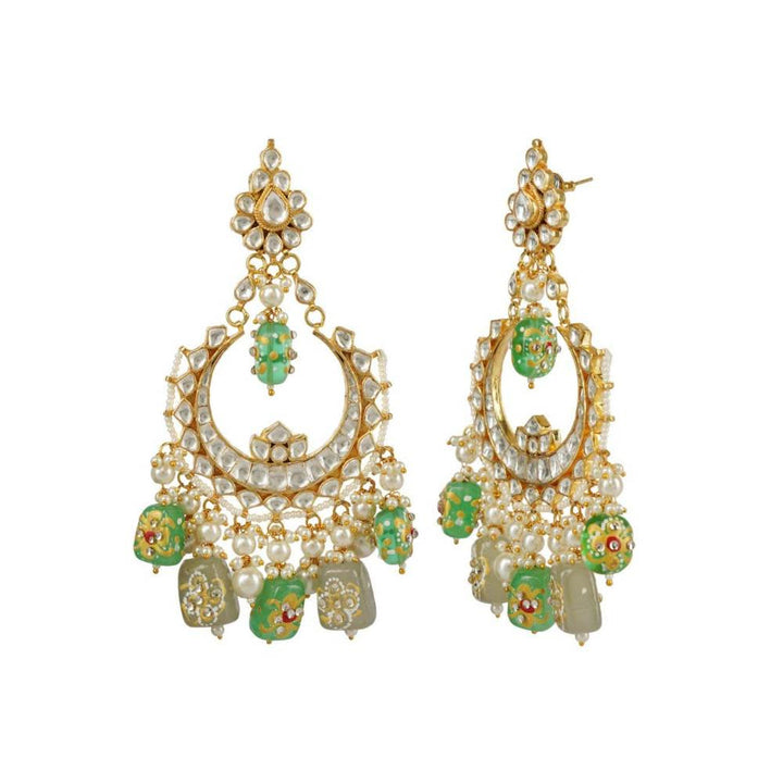 Auraa Trends 22Kt Gold Plated Kundan Traditional Handcrafted Stones Green Earring Set for Women