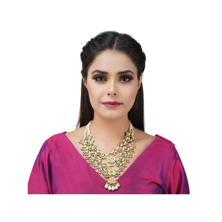 Auraa Trends 22Kt Gold Plated Kundan Traditional Handcrafted Stones Green Necklace Set for Women