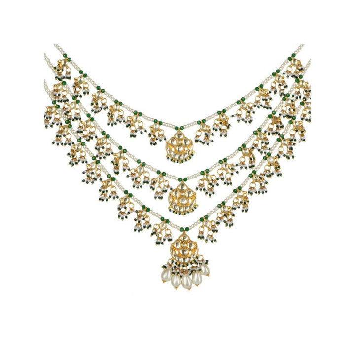 Auraa Trends 22Kt Gold Plated Kundan Traditional Handcrafted Stones Green Necklace Set for Women