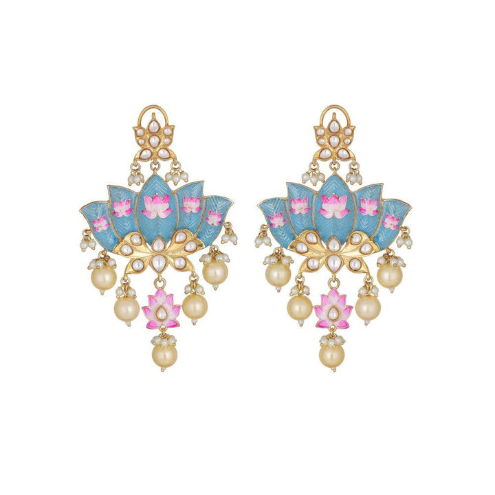 Auraa Trends 22KT Gold Plated Kundan Traditional Blue and Pink Earrings