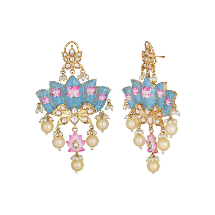Auraa Trends 22KT Gold Plated Kundan Traditional Blue and Pink Earrings