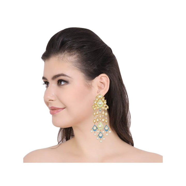 Auraa Trends Rhodium Plated American Diamond Zircon Blue and Green Earrings