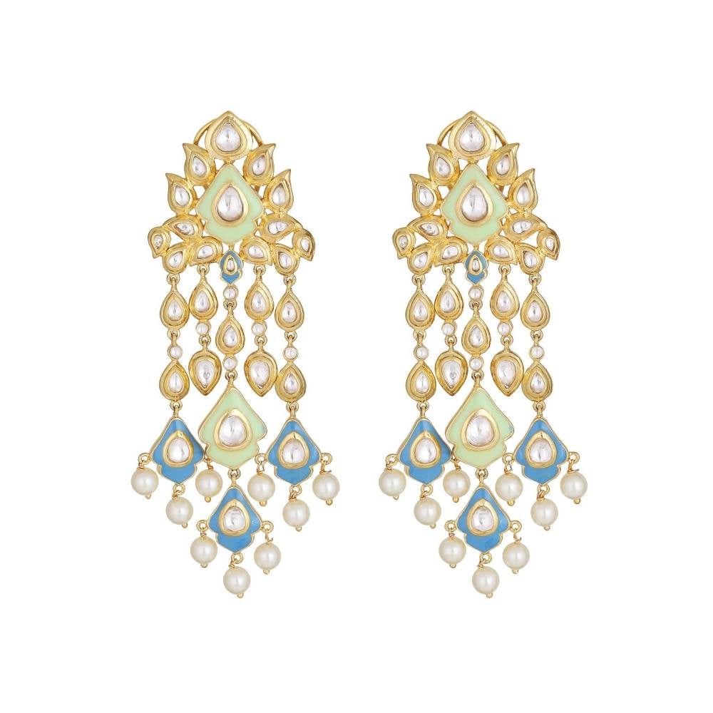 Auraa Trends Rhodium Plated American Diamond Zircon Blue and Green Earrings