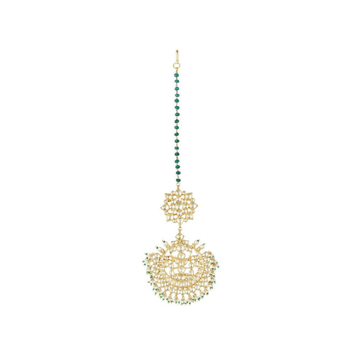 Auraa Trends 22KT Gold Plated Kundan Classic Green Maangtika