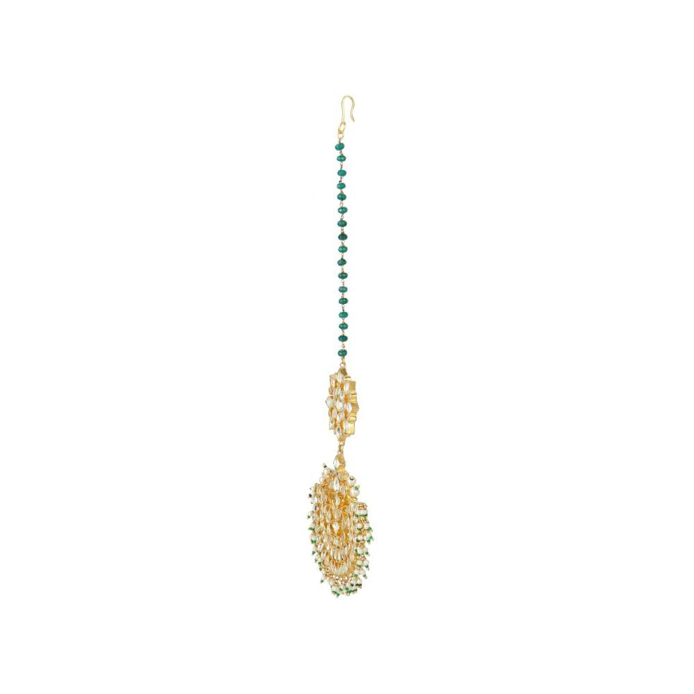 Auraa Trends 22KT Gold Plated Kundan Classic Green Maangtika