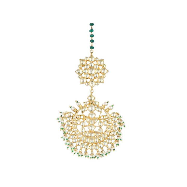 Auraa Trends 22KT Gold Plated Kundan Classic Green Maangtika