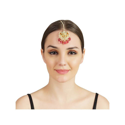 Auraa Trends 22KT Gold Plated Kundan Classic Pink Maangtika