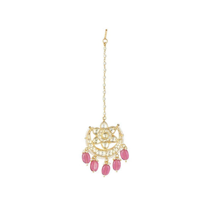 Auraa Trends 22KT Gold Plated Kundan Classic Pink Maangtika