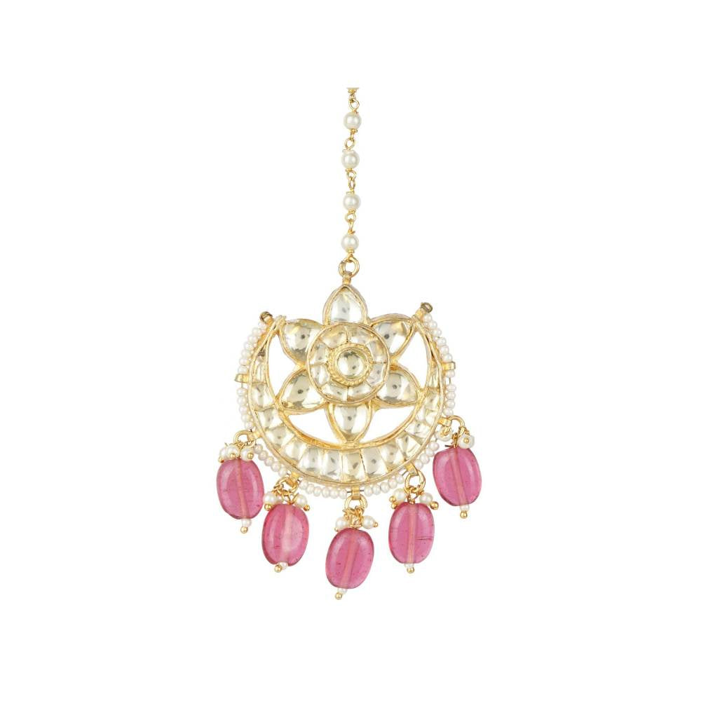 Auraa Trends 22KT Gold Plated Kundan Classic Pink Maangtika