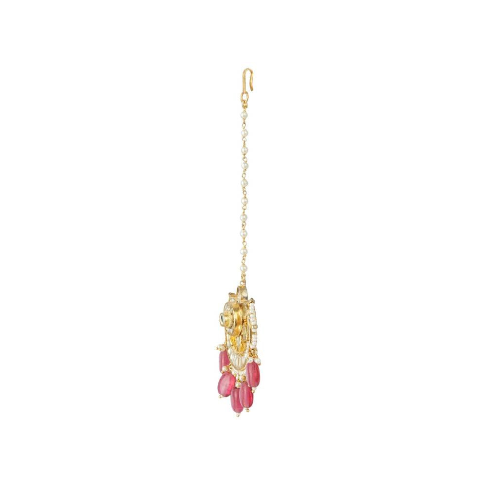 Auraa Trends 22KT Gold Plated Kundan Classic Pink Maangtika