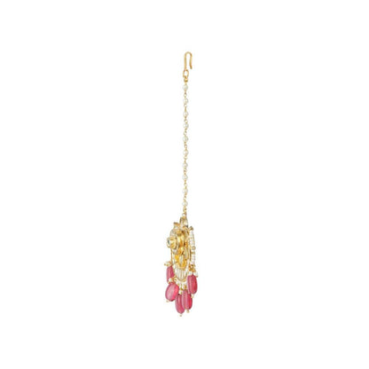 Auraa Trends 22KT Gold Plated Kundan Classic Pink Maangtika
