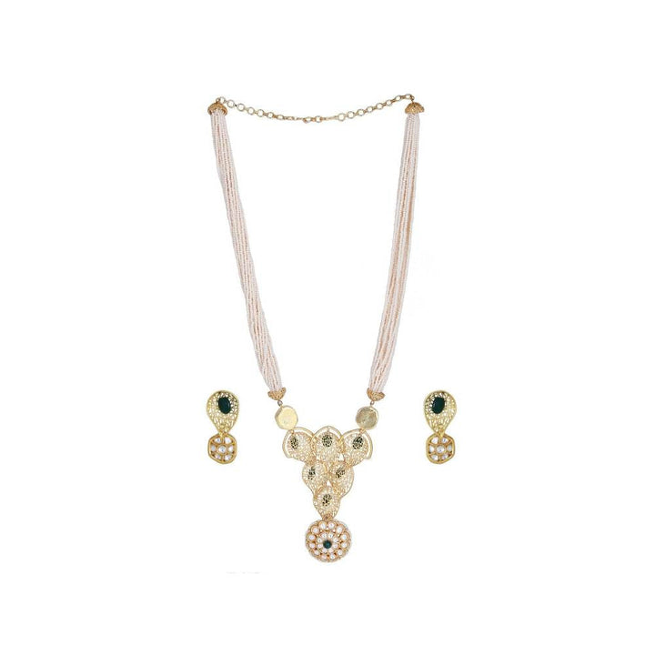 Auraa Trends 22KT Gold Plated Kundan Elegant Green Necklace Set