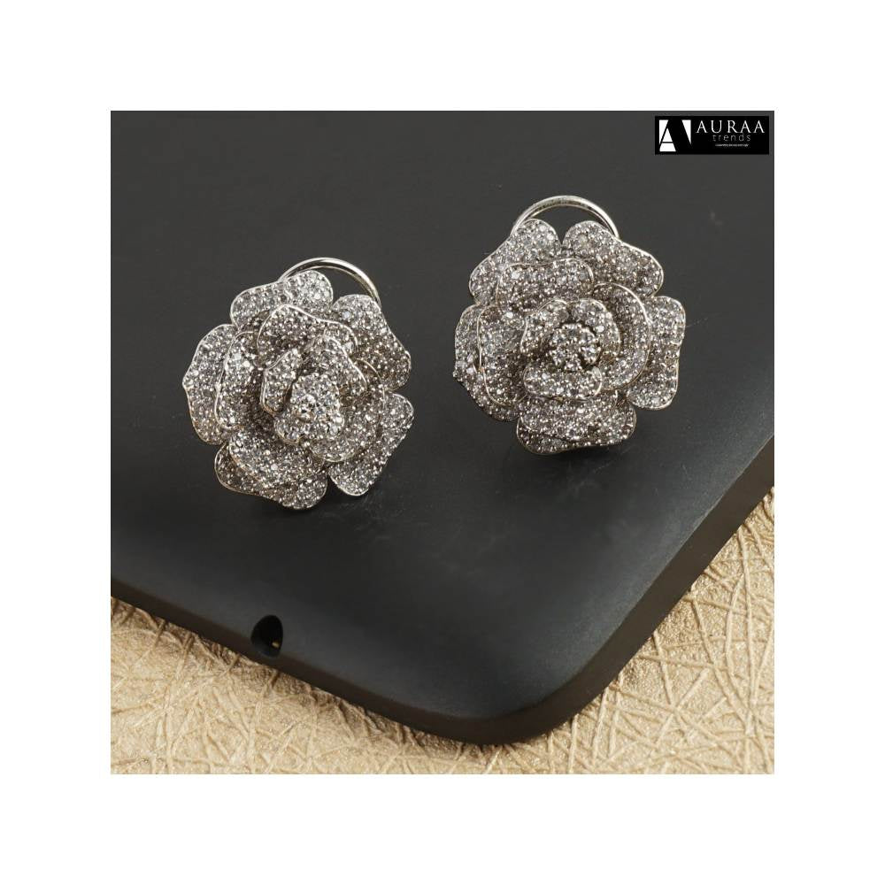 Auraa Trends Rhodium Plated American Diamond Zircon Silver Earrings