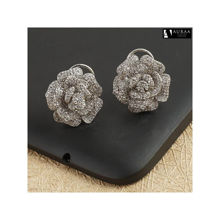Auraa Trends Rhodium Plated American Diamond Zircon Silver Earrings