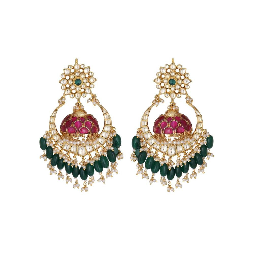 Auraa Trends 22KT Gold Plated Kundan Traditional Multi-Color Earrings