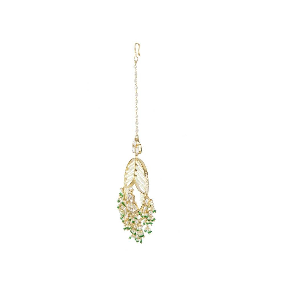 Auraa Trends 22KT Gold Plated Kundan Elegant Green Maangtika