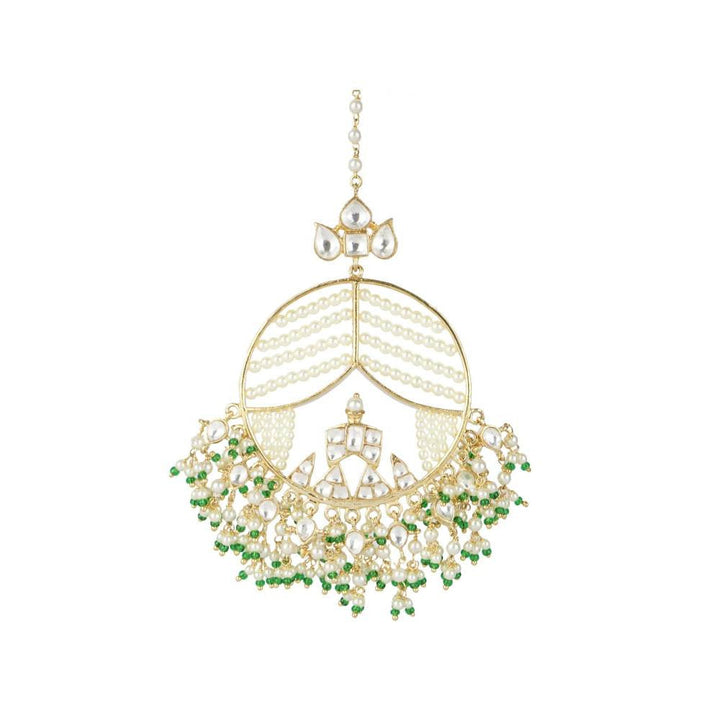 Auraa Trends 22KT Gold Plated Kundan Elegant Green Maangtika