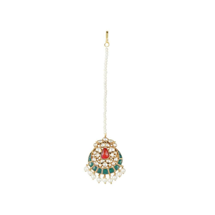 Auraa Trends 22KT Gold Plated Kundan Traditional Multi-Color Maangtika