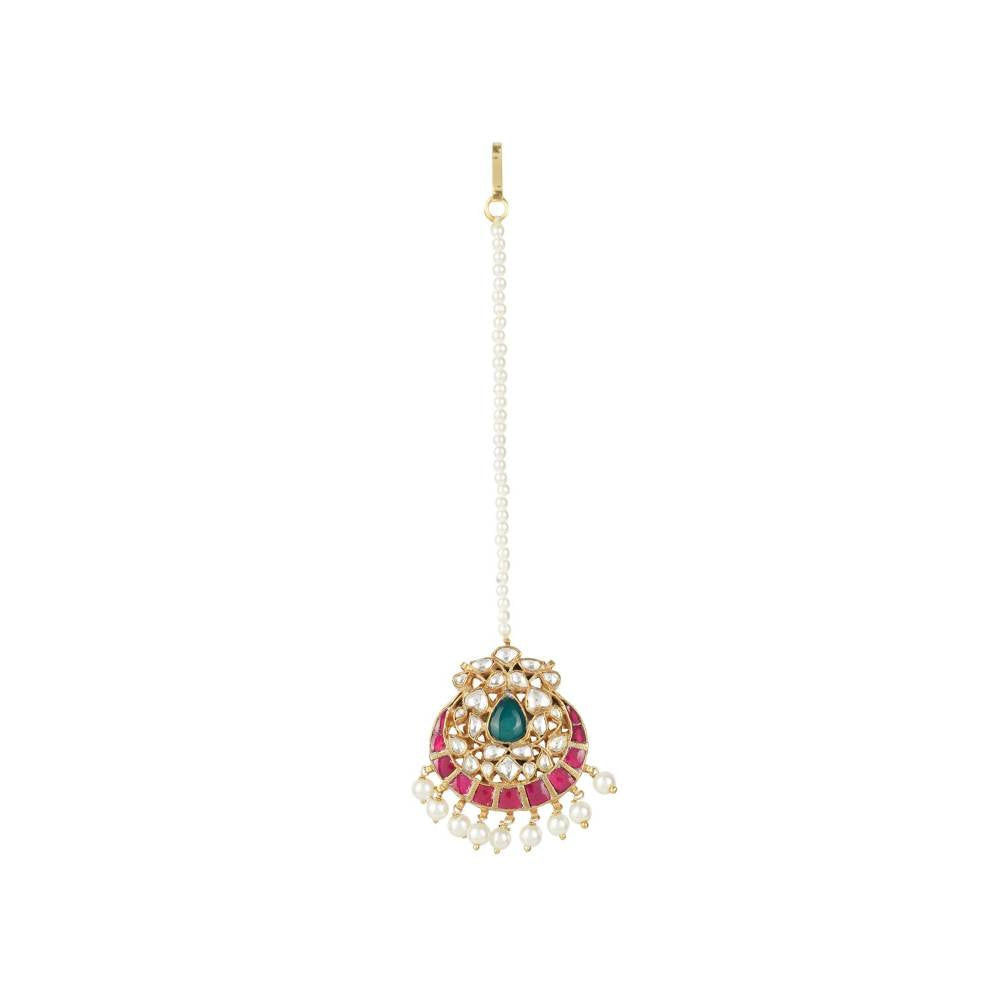 Auraa Trends 22KT Gold Plated Kundan Traditional Multi-Color Maangtika