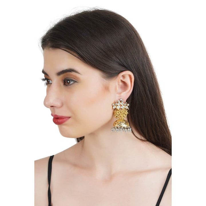 Auraa Trends 22KT Gold Plated Kundan Gorgeous Silver Earrings