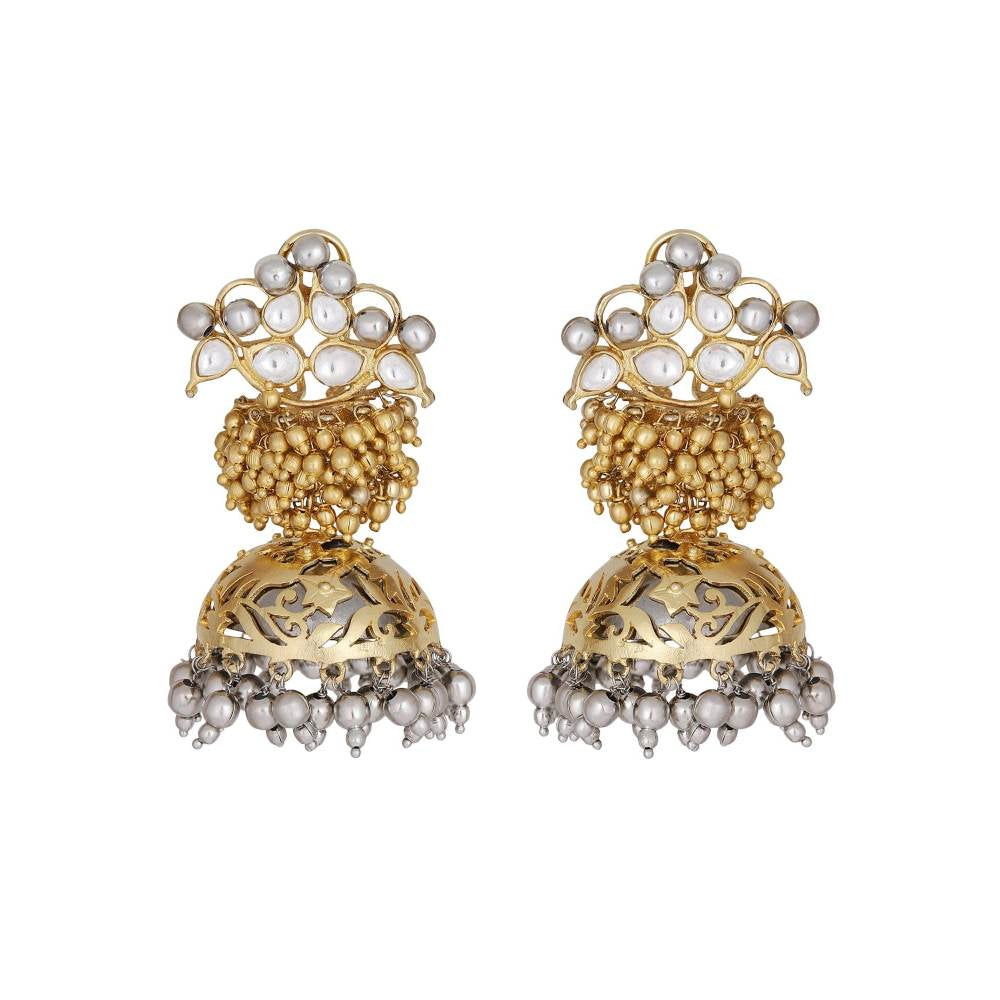 Auraa Trends 22KT Gold Plated Kundan Gorgeous Silver Earrings