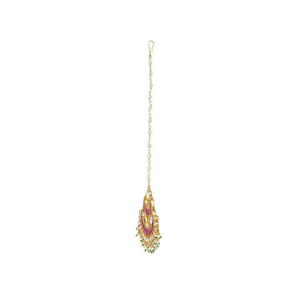 Auraa Trends 22KT Gold Plated Kundan Traditional Pink Maangtika