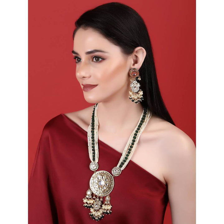 Auraa Trends 22KT Gold Plated Kundan Classic Green Necklace Set For Women