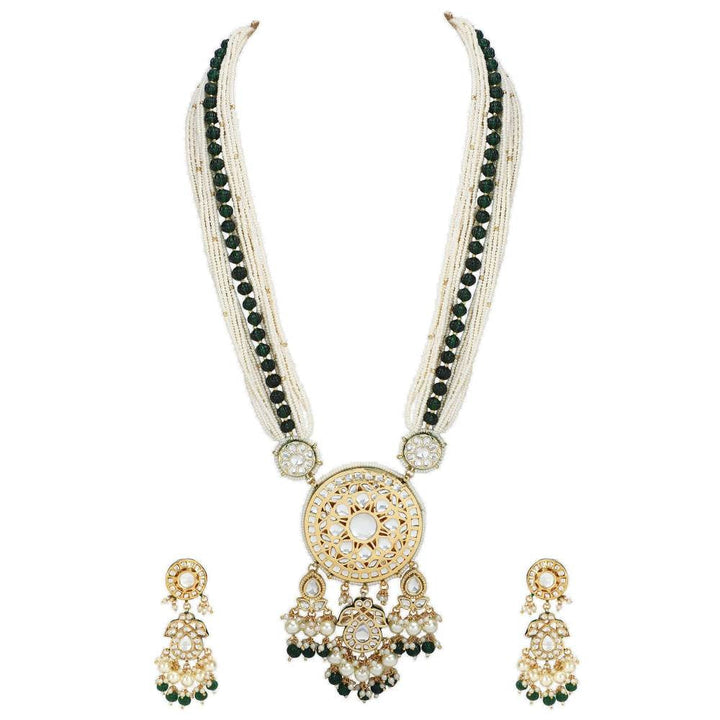 Auraa Trends 22KT Gold Plated Kundan Classic Green Necklace Set For Women