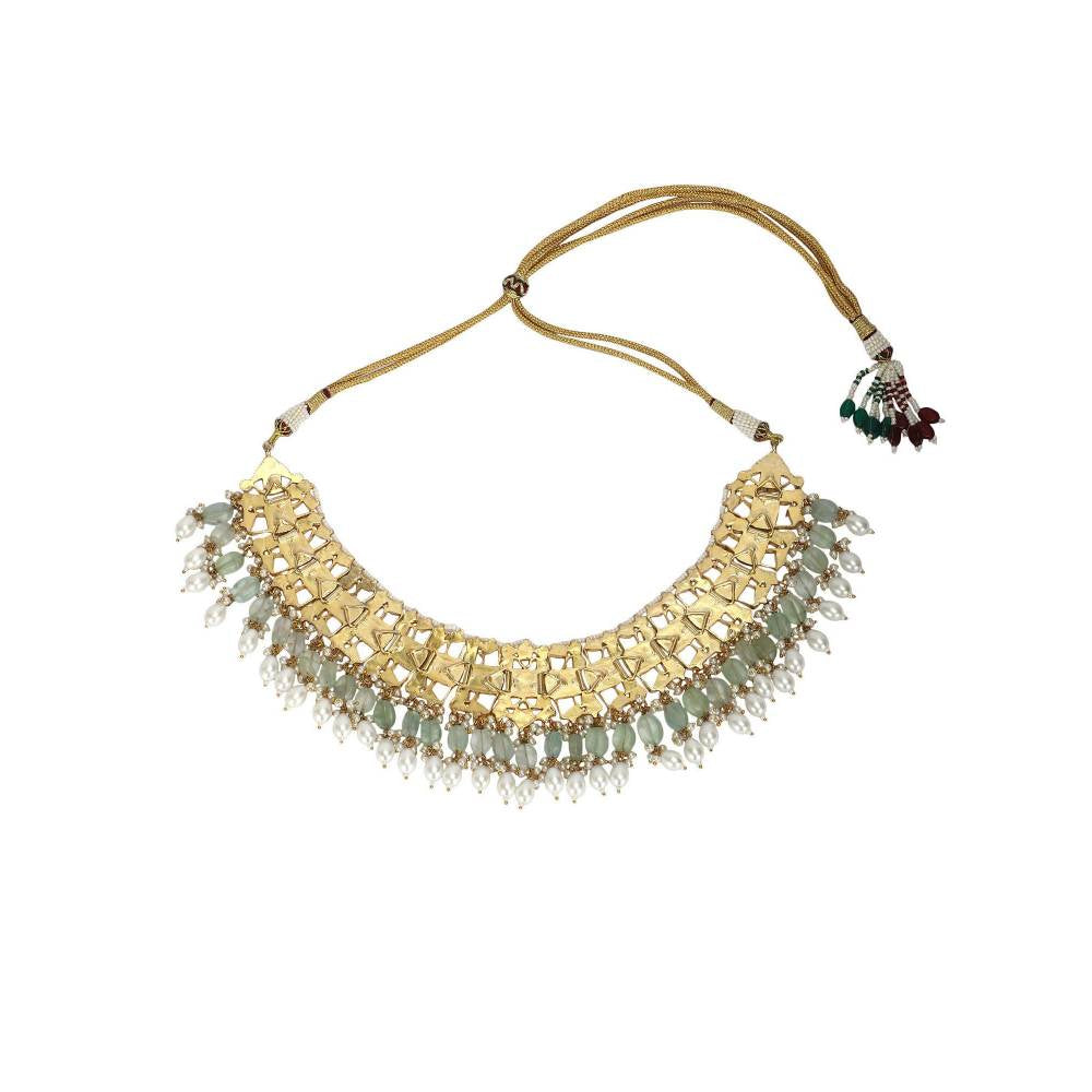 Auraa Trends 22KT Gold Plated Kundan Elegant Green Necklace Set For Women