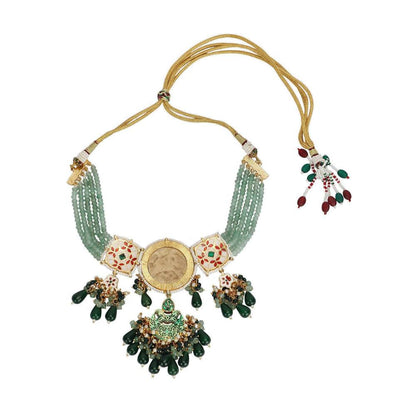 Auraa Trends 22KT Gold Plated Kundan Traditional Green Necklace Set For Women