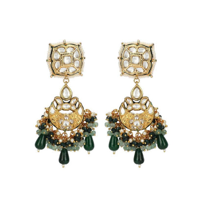 Auraa Trends 22KT Gold Plated Kundan Traditional Green Necklace Set For Women