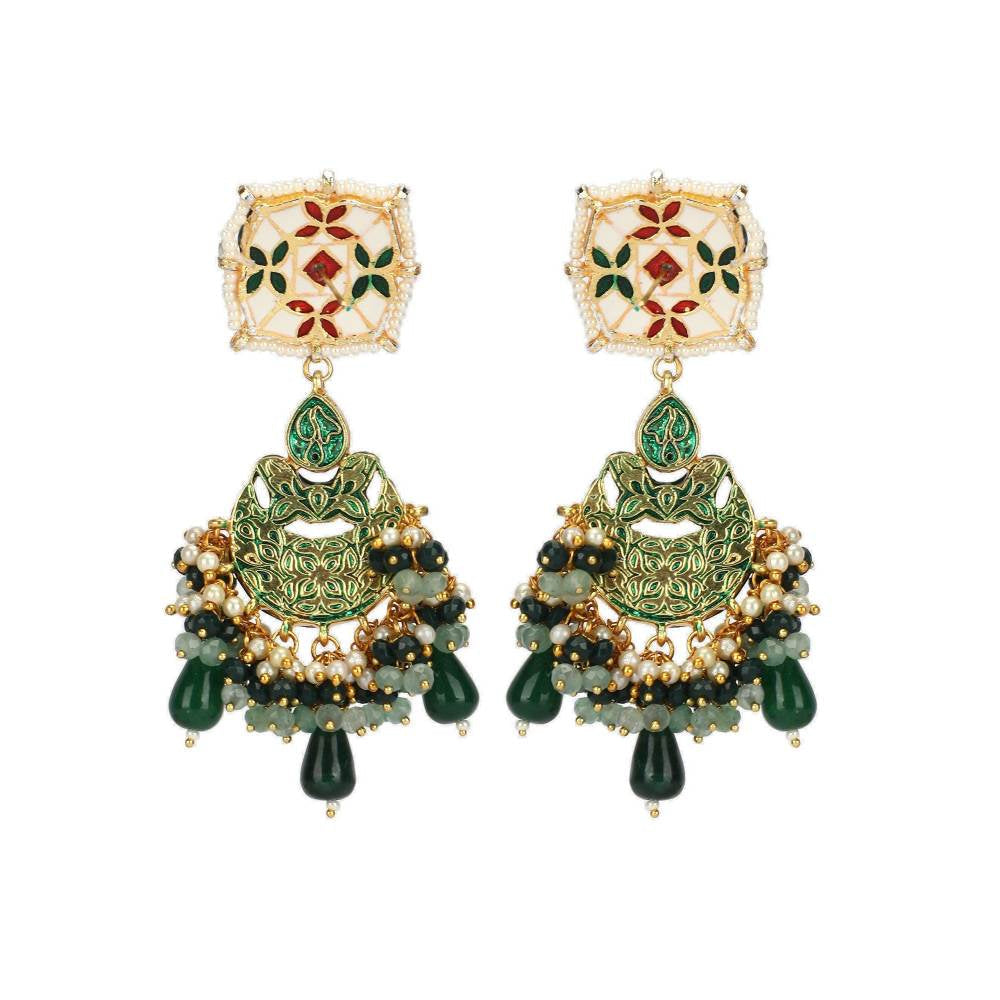 Auraa Trends 22KT Gold Plated Kundan Traditional Green Necklace Set For Women