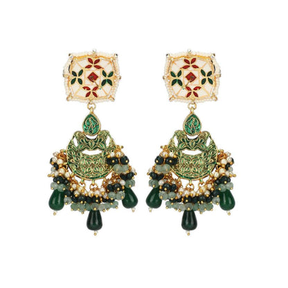 Auraa Trends 22KT Gold Plated Kundan Traditional Green Necklace Set For Women