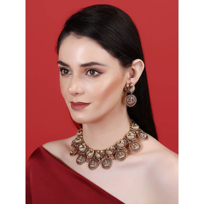 Auraa Trends 22KT Gold Plated Kundan Traditional Brown Necklace Set For Women