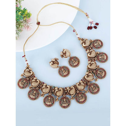 Auraa Trends 22KT Gold Plated Kundan Traditional Brown Necklace Set For Women